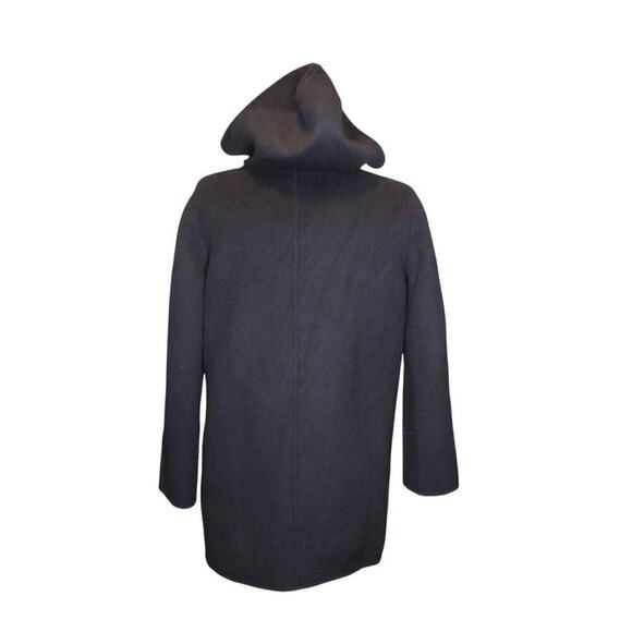 J Jill Wool Angora Blend Black Hooded Coat Buttoned Classic Academia - Picture 3 of 4